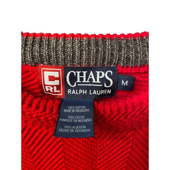 Chaps Ralph Lauren Mens Sweater Red Herringbone Hand Framed Vtg Md - Picture 4 of 10